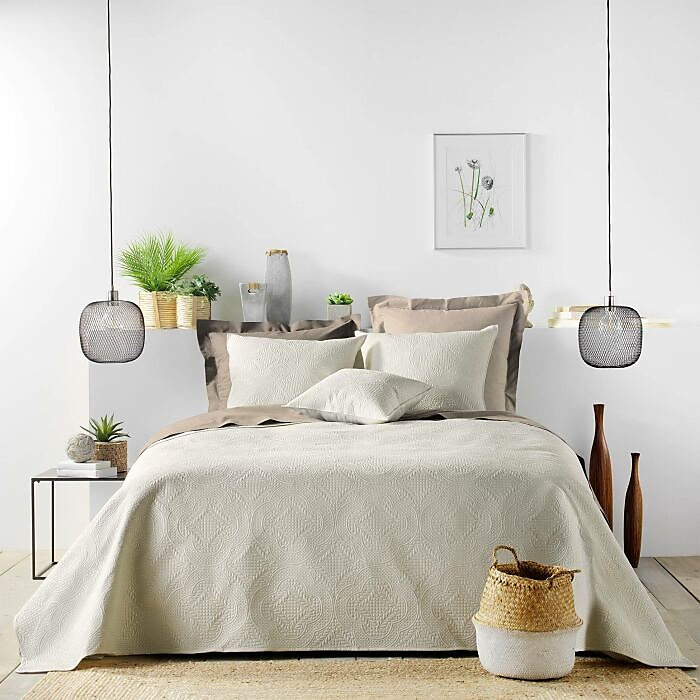 Couvre lit 2p mat.+2 hc 60x60 220 × 240 cm microfibre unie romane Naturel