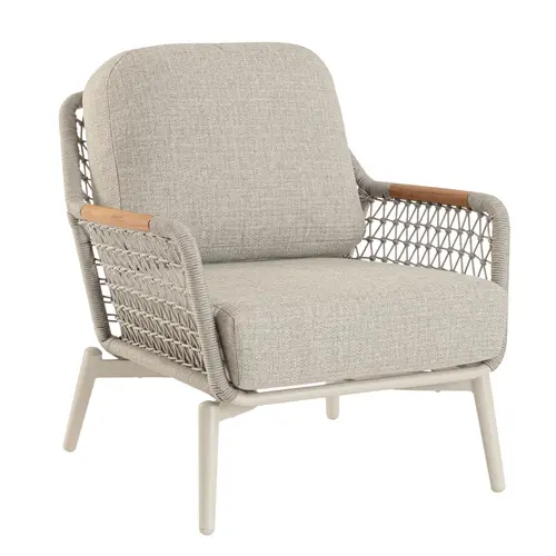 Fauteuil grège en aluminium, teck et corde Bizzotto Eulero - 75 x 98 x 85 cm