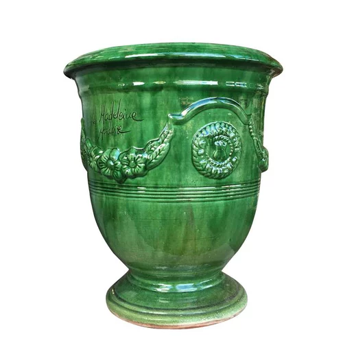 Vase Anduze vert en terre cuite émaillée H 28 x Ø 32 cm