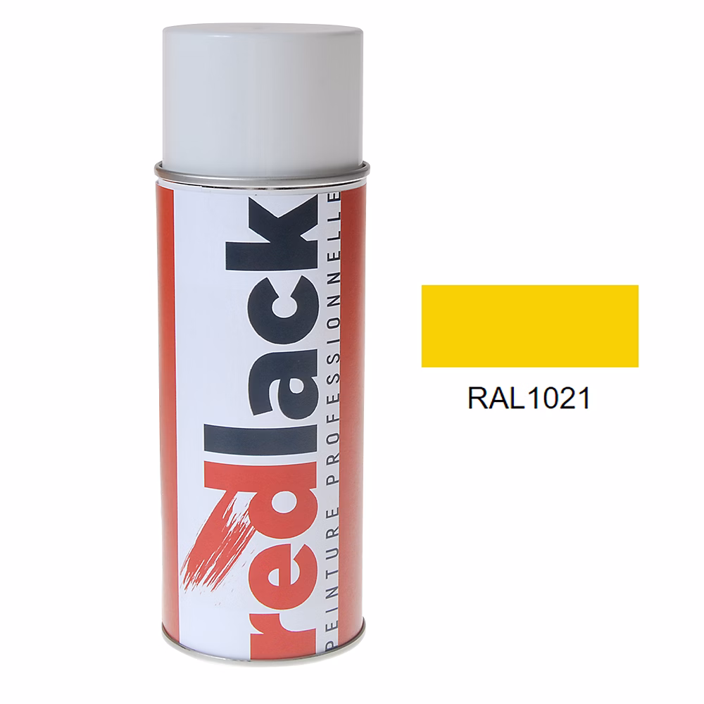 Bombe de peinture Aérosol – spray, 400ml, RAL 1021 Jaune colza, Brillant, multisupport, Redlack, RAL1021