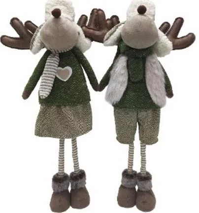 Figurine renne garçon debout coloris vert en tissu - 22 x 21 x 69 cm
