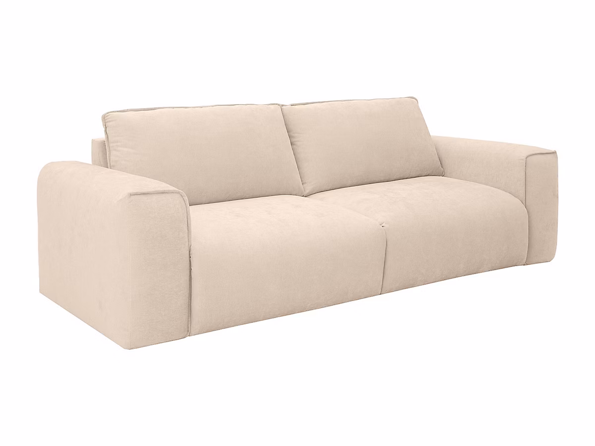 Canapé 4 places convertible express en tissu beige – Couchage 160 cm, Matelas 16 cm mémoire de forme POGLO