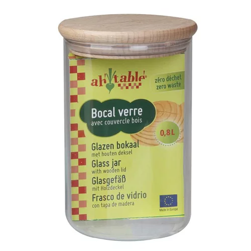 Bocal coloris transparent couvercle en bois Ah Table - 0,8 L