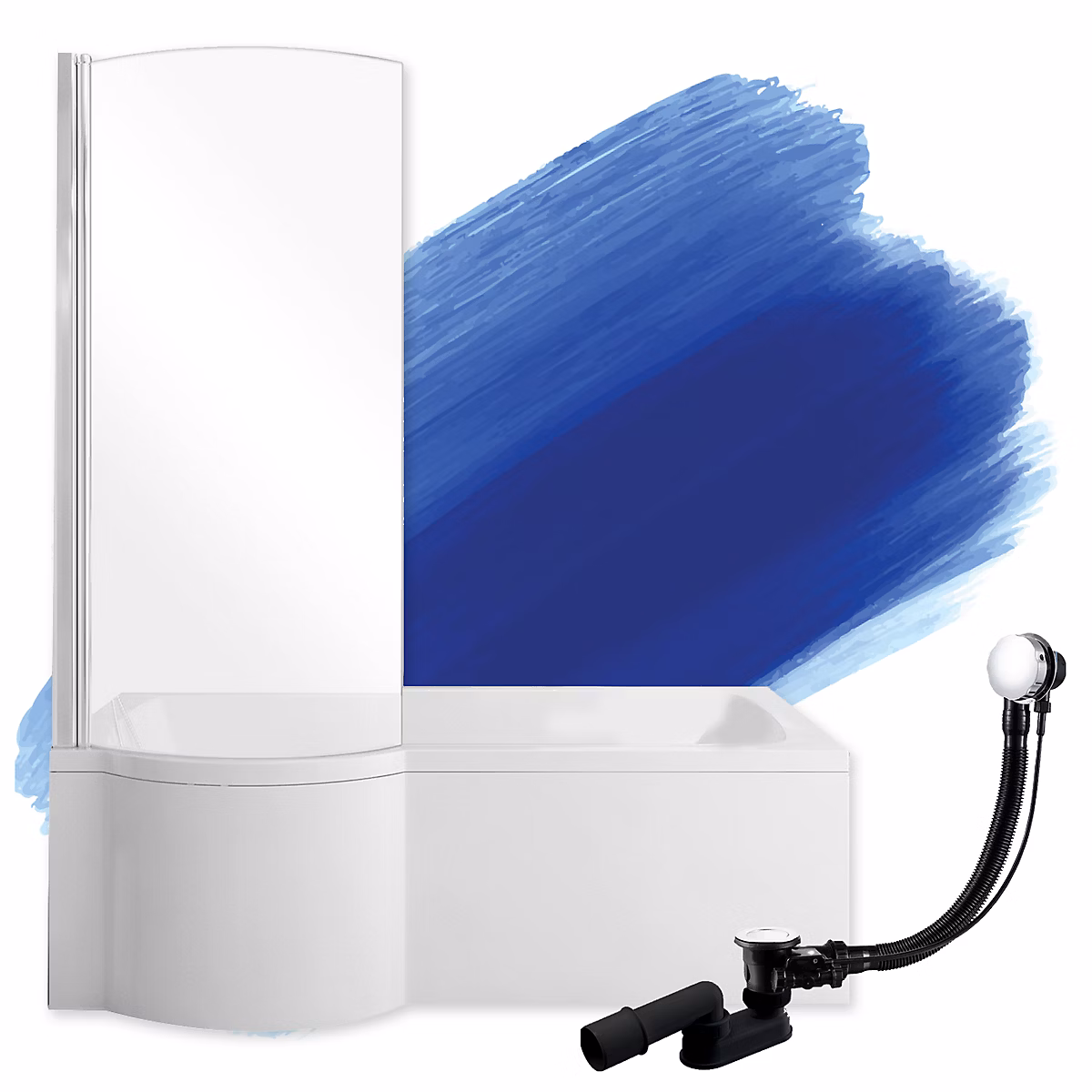 Baignoire rectangulaire 160 × 70 Gauche INSPIRO acrylique blanc – sans Habillage + Écran + Pieds + Vidage à chromé