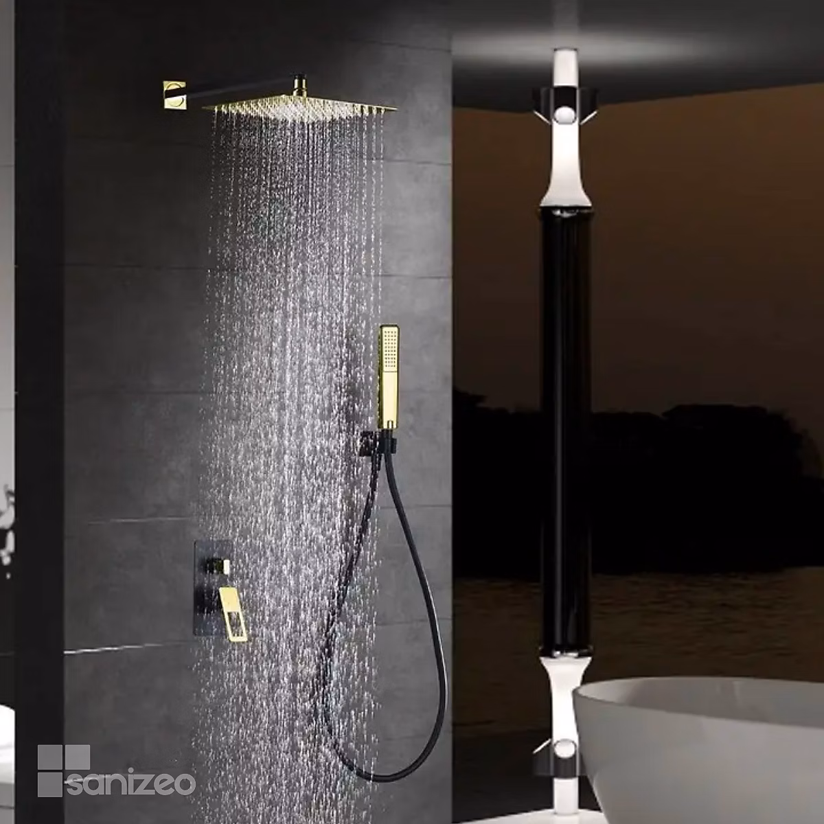 Colonne de Douche Encastrée Anti – Calcaire Noir Mat et Or Brillant IMEX SUECIA BDC032 | 6NGOLD