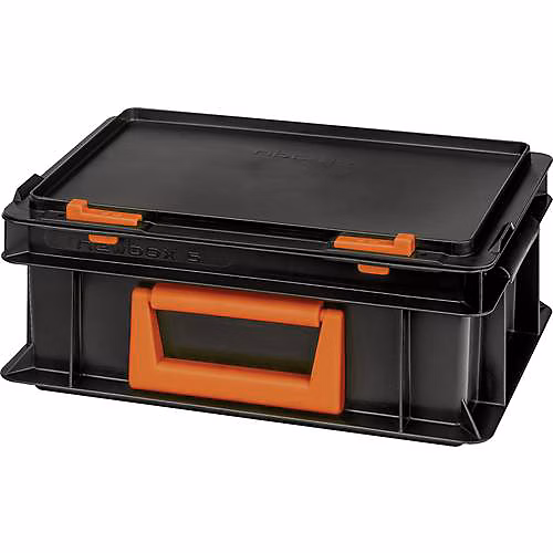 Bac en plastique empilable Magnus PC 5 – 300 × 133 × 200 mm, noir et jaune