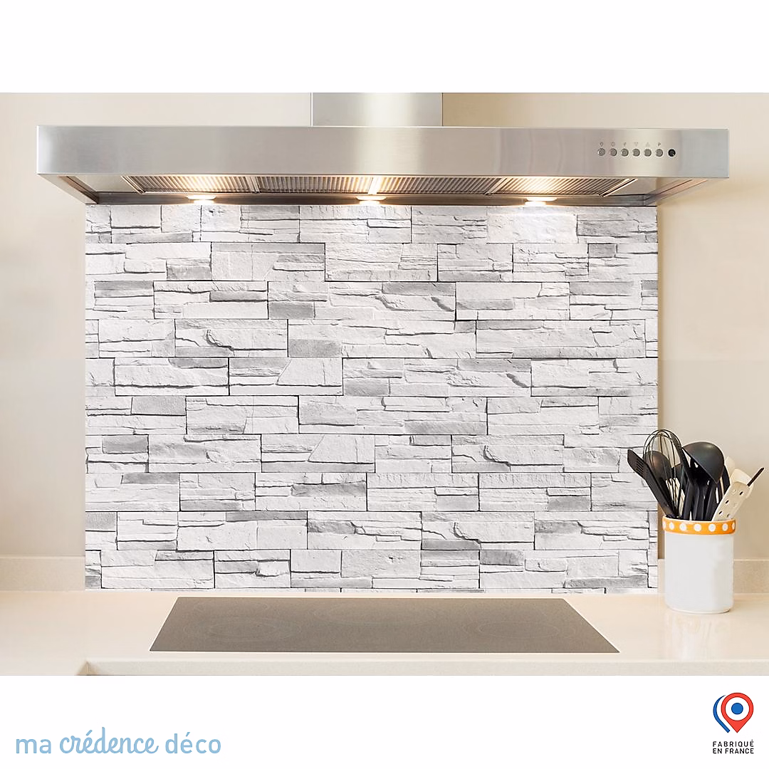 Crédence cuisine fond de hotte Mur pierre douce 2 – Alu composite, L 90 cm x H 60 cm, MaCrédenceDéco