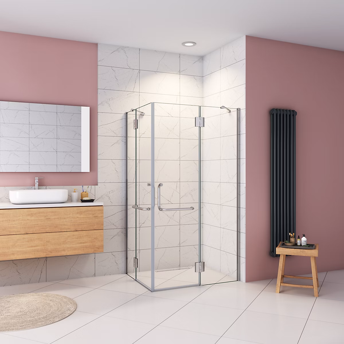 Cabine de douche | 8 mm Verre Anticalcaire – 90 × 80 × 190 cm – alu Chrome – avec porte – serviette