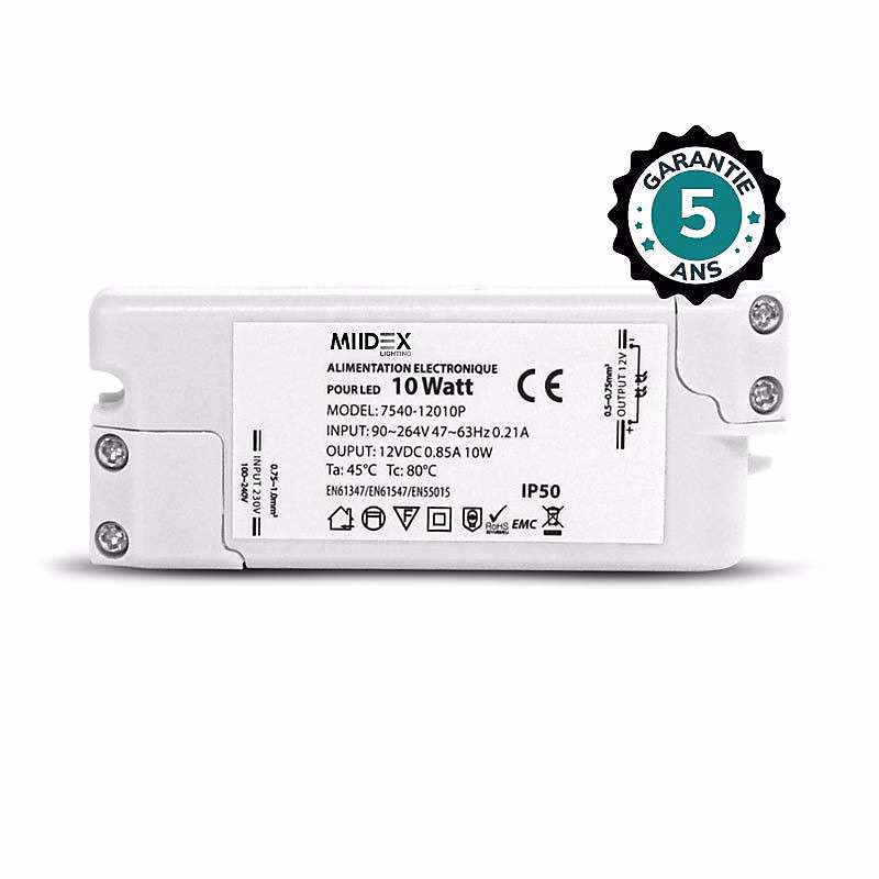 Alimentation LED 10W – 12V DC | IP50 | Compacte | Miidex Lighting