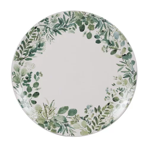 Assiette plate coloris vert en céramique motifs feuillages Natura - Ø 27,5 cm