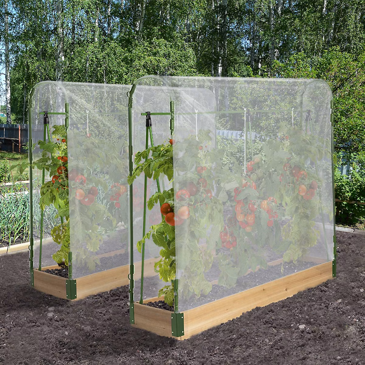 Serre de jardin – Duo serres à tomates modulables spéciales croissance kit complet bâche + support