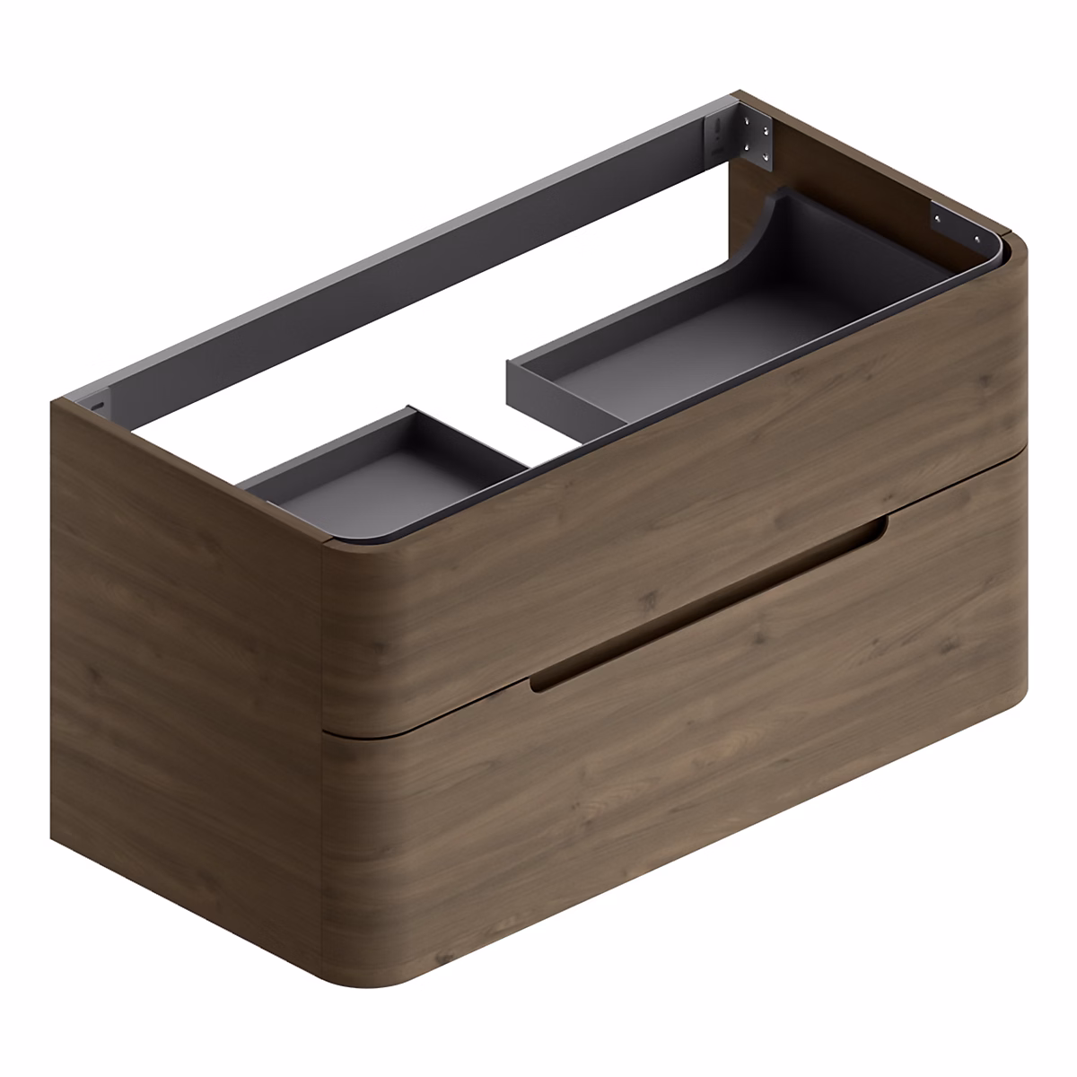 Meuble sous vasque suspendu l.104 x H.55 x P.50 | 5 cm – décor noyer version centre – Alba
