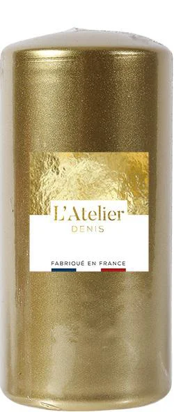 Bougie cylindrique coloris or L’Atelier Denis – Ø 6,8 x H 14,5 cm