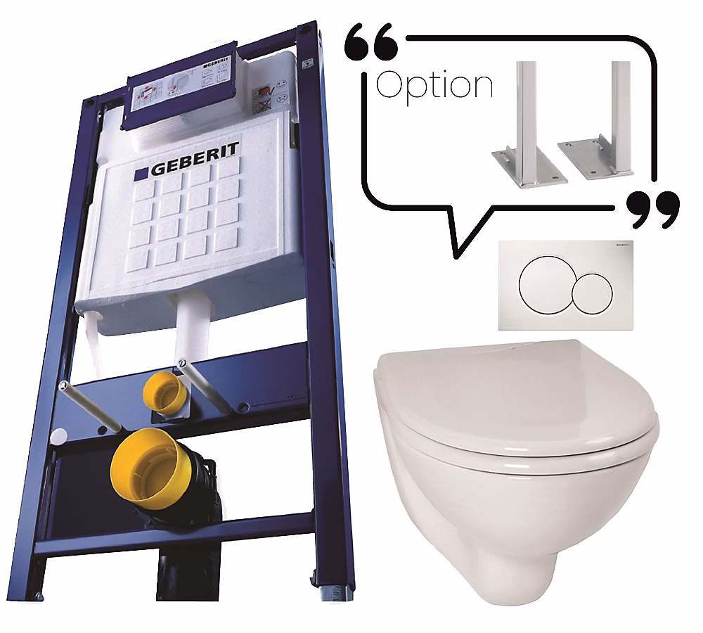 Bâti – support en applique + cuvette WC courte + abattant et plaque de commande sans jeu de pieds autoportant, GEBERIT, PROMO4