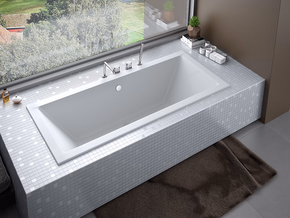 Baignoire rectangulaire 165 x 75 QUADRO SLIM acrylique blanc + Habillage en polystyrène (4 cm) + Pieds + Vidage à chromé | Baignoire