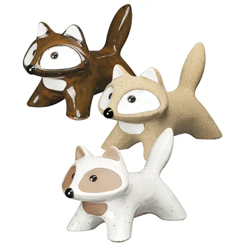 Figurine décorative renard coloris marron en terre cuite émaillée - 28 x 14,5 x 1 cm