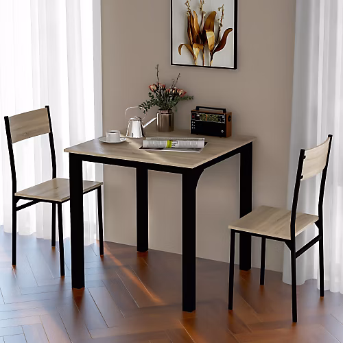 Ensemble table à manger 3 pièces en bois naturel avec 2 chaises pour balcon salon ou salle à manger – Réf. FKTMNLGAW0085017985