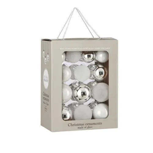 Boîte de 26 boules de Noël en verre blanc - Ø 7 cm