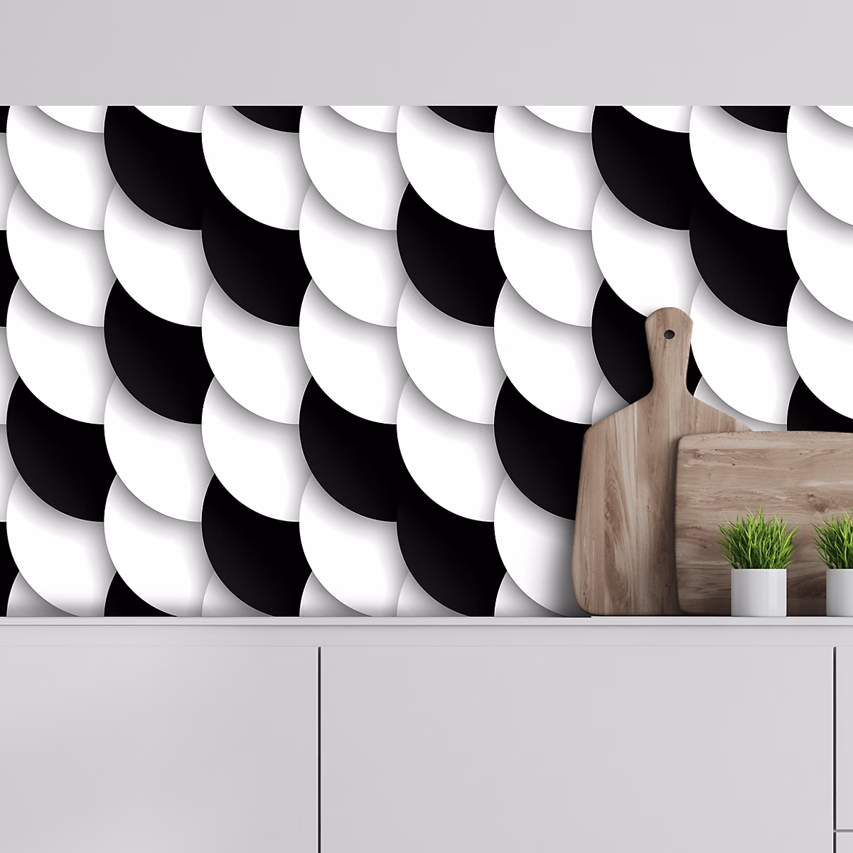 Crédence adhésive design écailles noir et blanc – 60 × 300cm