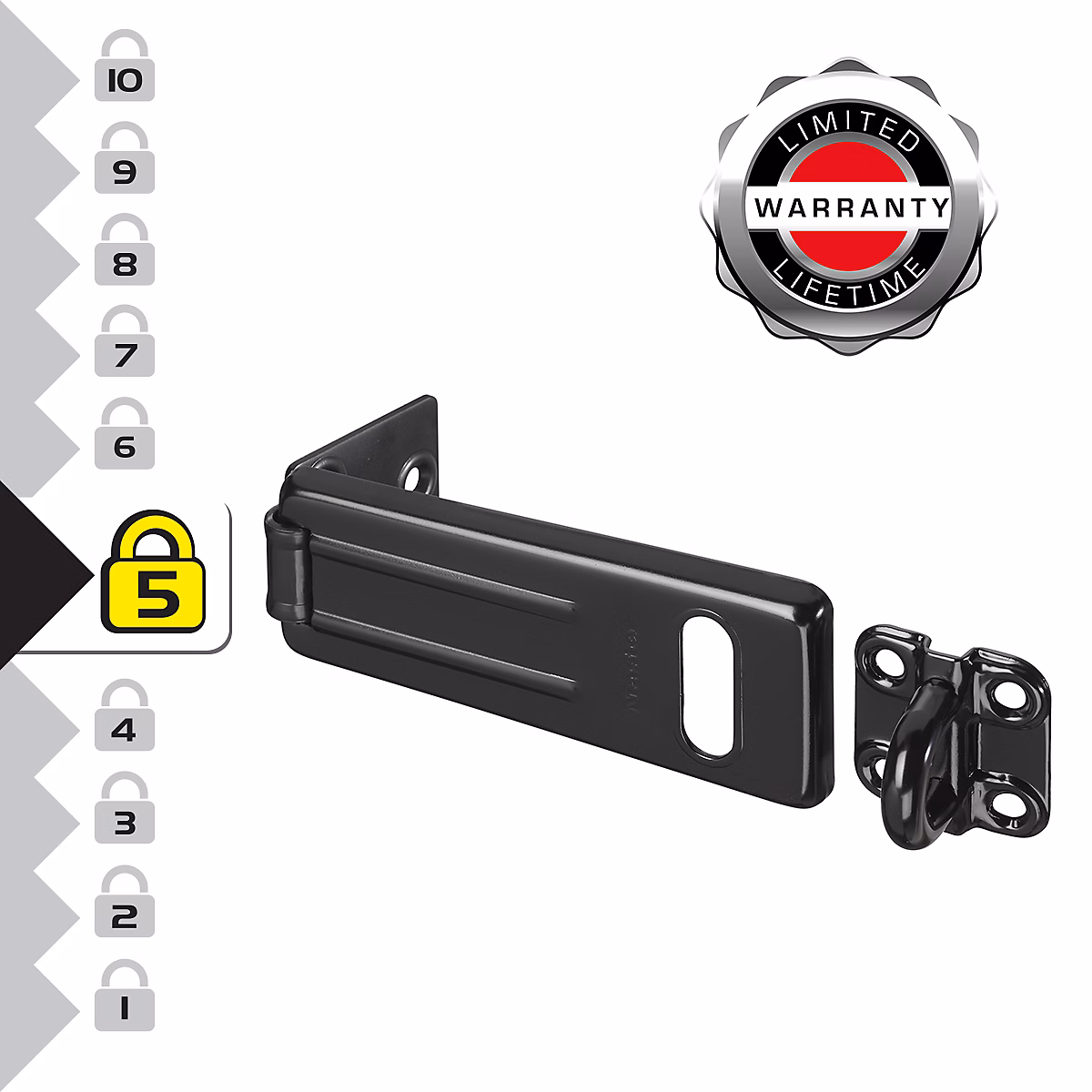 704EURDBLK Moraillon pour Verrouillage de Porte Extérieure – 11 × 4,4 cm, Noir