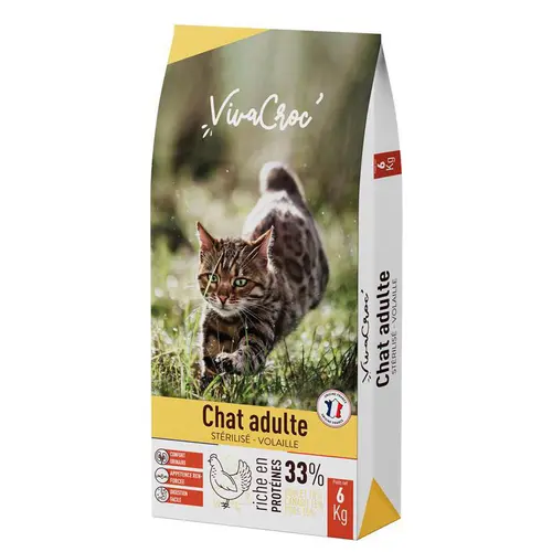 Croquettes pour chat adulte stérilisé au poulet VivaCroc – 6 kg