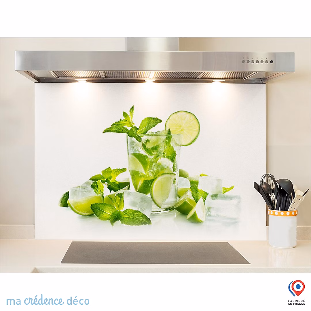 Crédence cuisine fond de hotte Mojito 3 – Verre trempé, L 60 cm x H 45 cm, MaCrédenceDéco