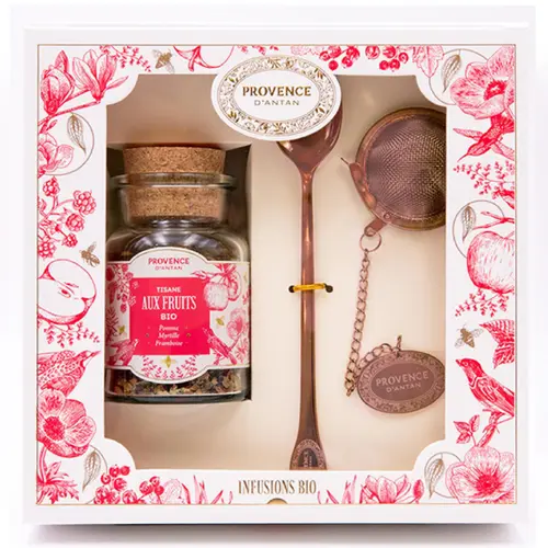 Coffret tisane aux fruits bio avec boule à infusion et cuillère Provence d’antan - 45 g