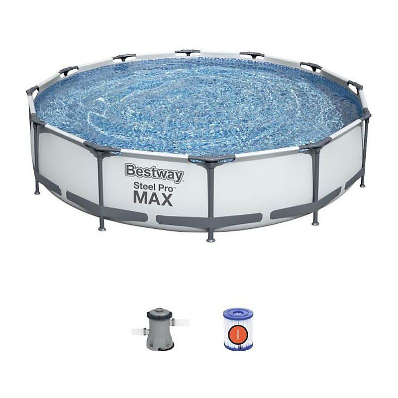 BESTWAY Piscine hors sol Steel Pro MaxTM – Ronde, Diametre 366 × 76 cm, filtre a cartouche