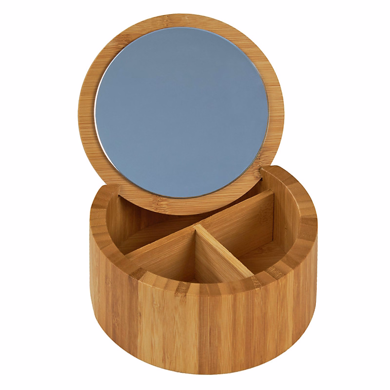 Boite ronde à bijoux en bois avec miroir – REGINA 3147
