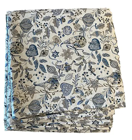 Nappe rectangulaire blanche à motifs bleus en PE/coton Boréal - 150 x 250 cm