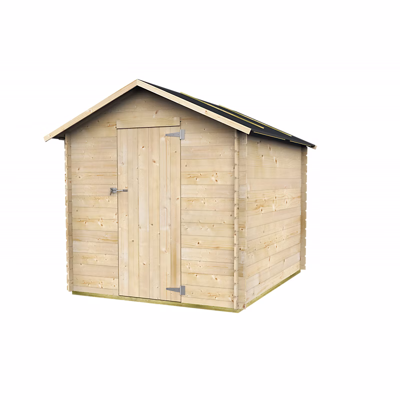Abri de jardin en bois 146 × 130 cm – Parois de 16 mm, Porte pleine, Compact, Sapin naturel