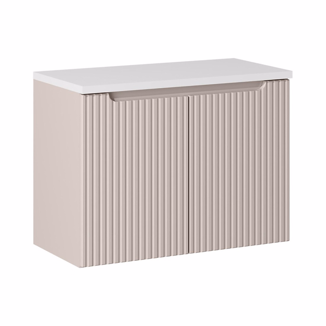 Ensemble VANO cachemire et blanc 80cm : meuble sous vasque à placards rainuré verticalement et plan pour vasque blanc mat – Réf. LDWEFXGSZ8116046852