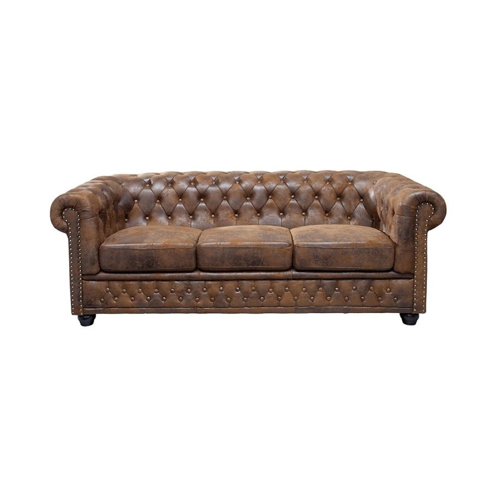 Canapé droit EDGAR Marron capitonné 3 places Style Chesterfield – Réf. ERWROOLFN2305457356