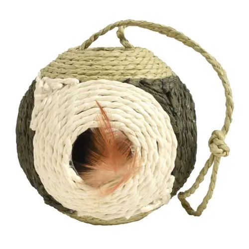 Griffoir rond en corde vert avec plumes naturelles Bobby Griffoir Facette - Ø 10 cm