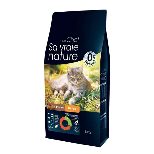 Croquettes sans céréales pour chat au poulet et à la dinde Sa Vraie Nature - 5 kg