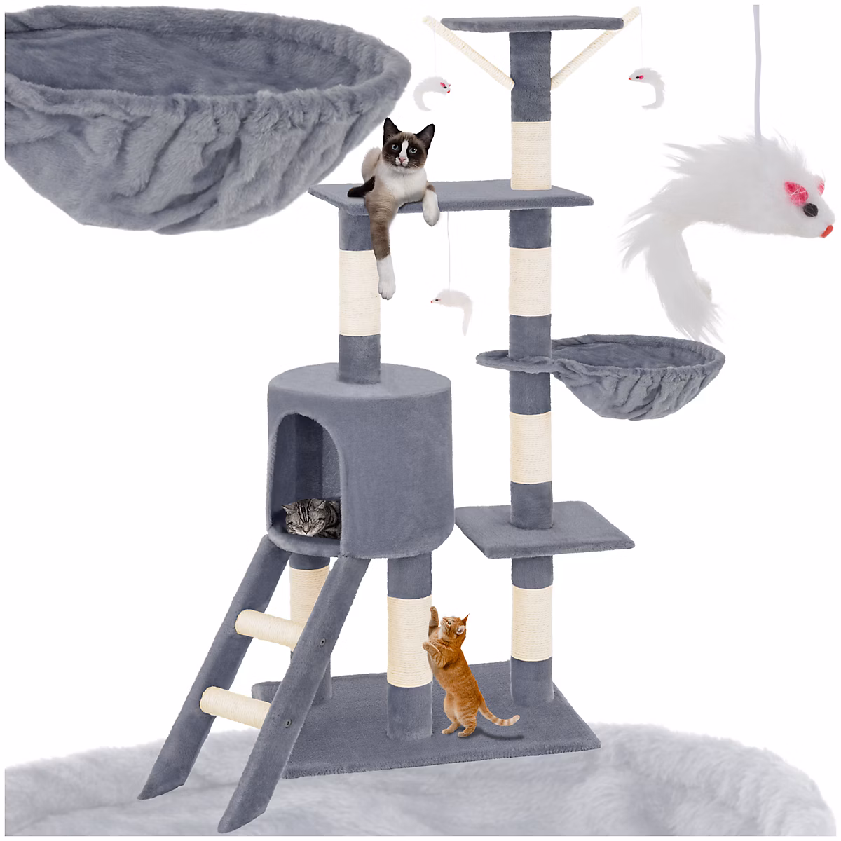 Arbre à chat 144 cm avec griffoir et plateforme d'escalade gris – Réf. VMMIJQDPH5394368900
