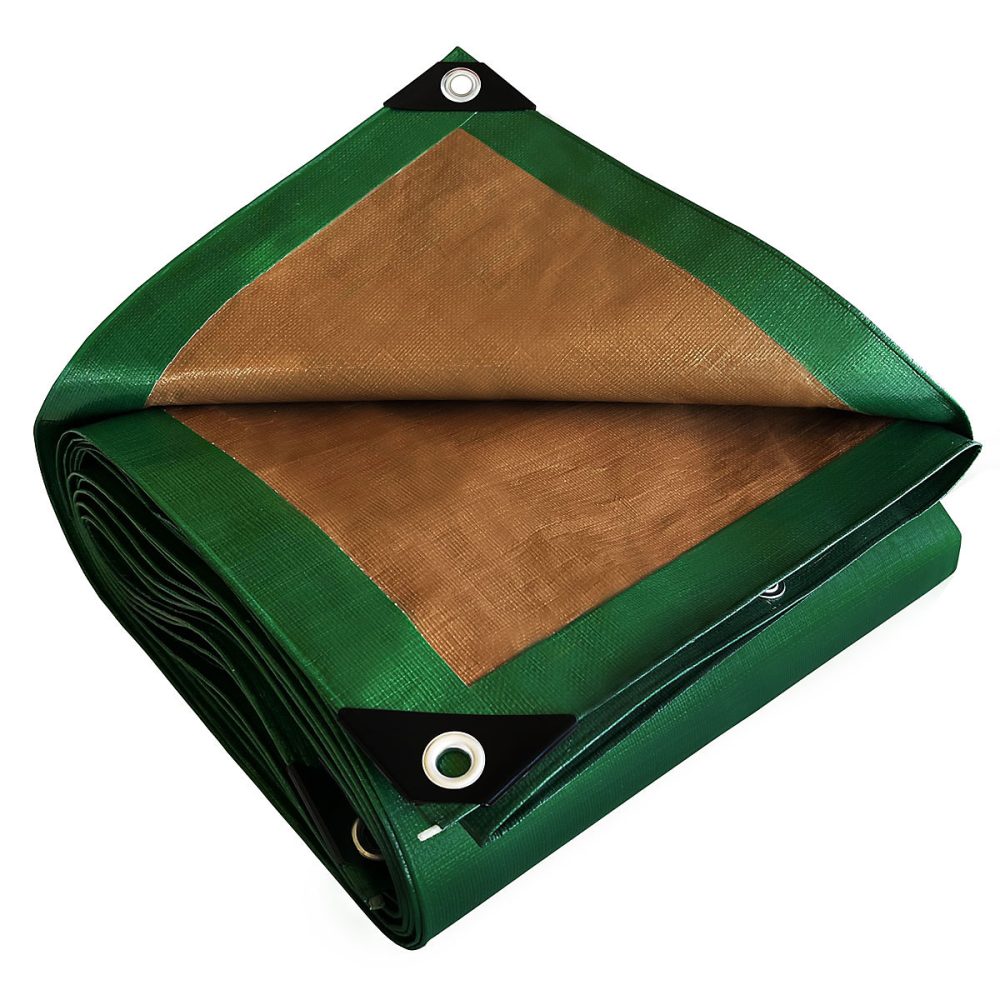 Bâche Toiture 2 × 3 m | TECPLAST – HQ250TO – Verte et Marron – Haute Performance – Bâche d'étanchéité pour Couvreur et Charpentier