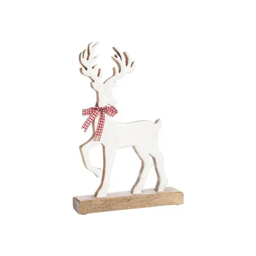 Renne en bois à poser émaillé blanc avec nœud vichy rouge- 32 x 22 x 6 cm