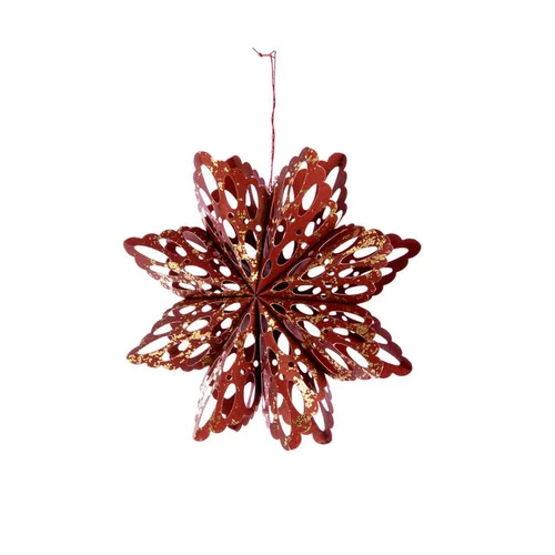 Suspension flocon en papier coloris rouge - 15 x 15 cm
