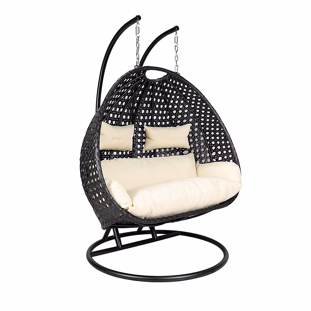 Fauteuil suspendu en poly rotin avec housse de pluie TWIN DELUXE – noir/crème