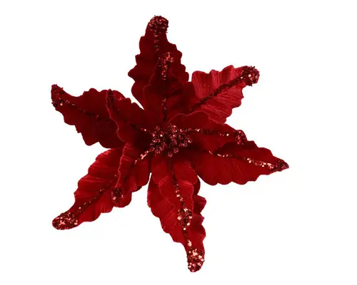 Fleur artificielle de Poinsettia en velours rouge - Ø 44 x H 17 cm