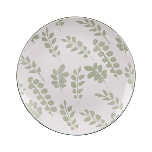 Assiette à dessert en porcelaine blanche avec motifs printaniers verts Episia - Ø 19 cm