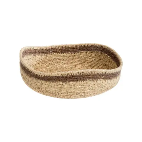 Corbeille bicolore à bord vague en osier naturel/brun petit modèle - 20 x 20 x 7 cm