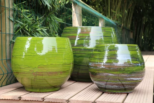 Pot en terre émaillée vert Forêt Les Poteries d'Albi Bahia - Ø 43 x H 46 cm
