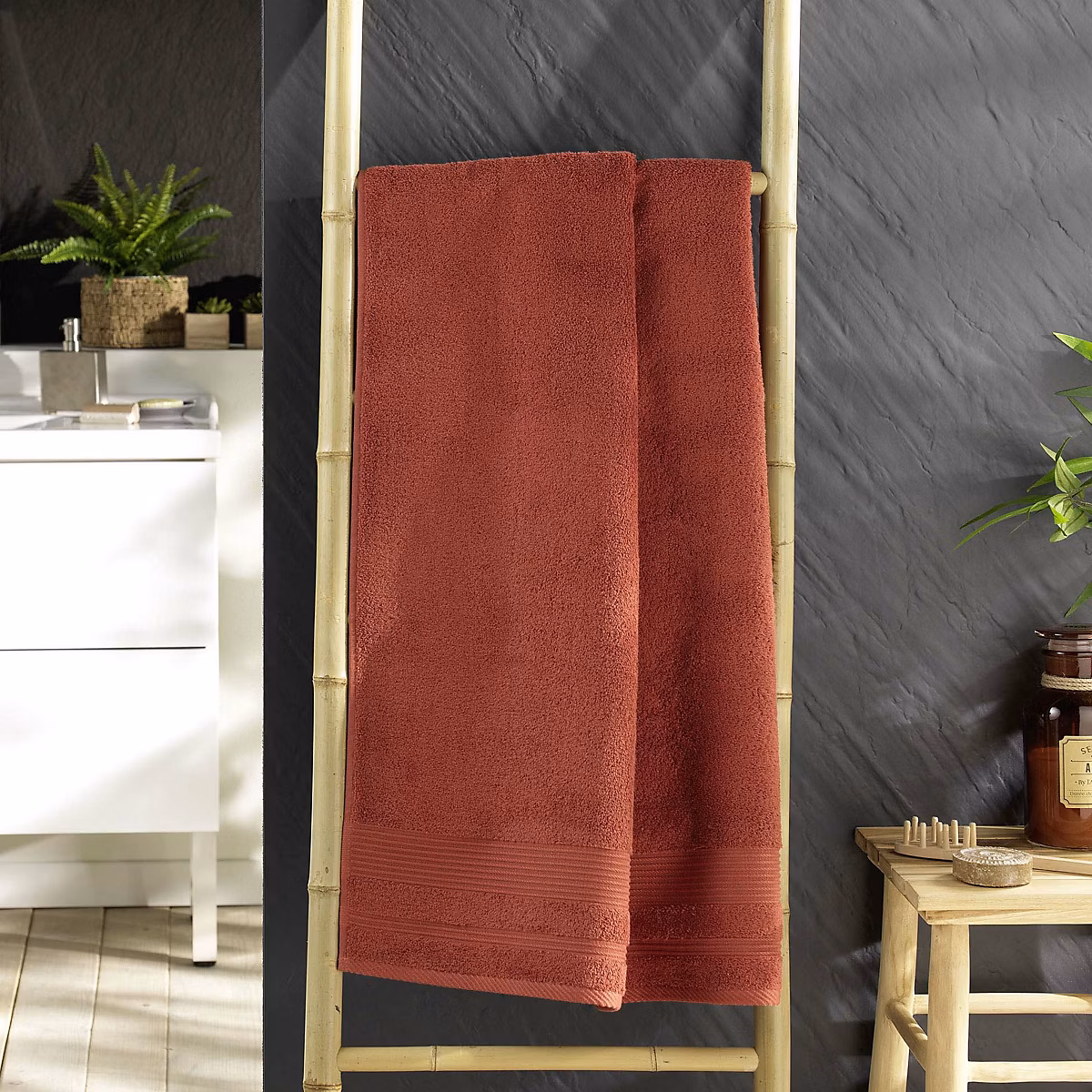 Drap de douche 70 × 130 cm eponge unie tendresse Terracotta