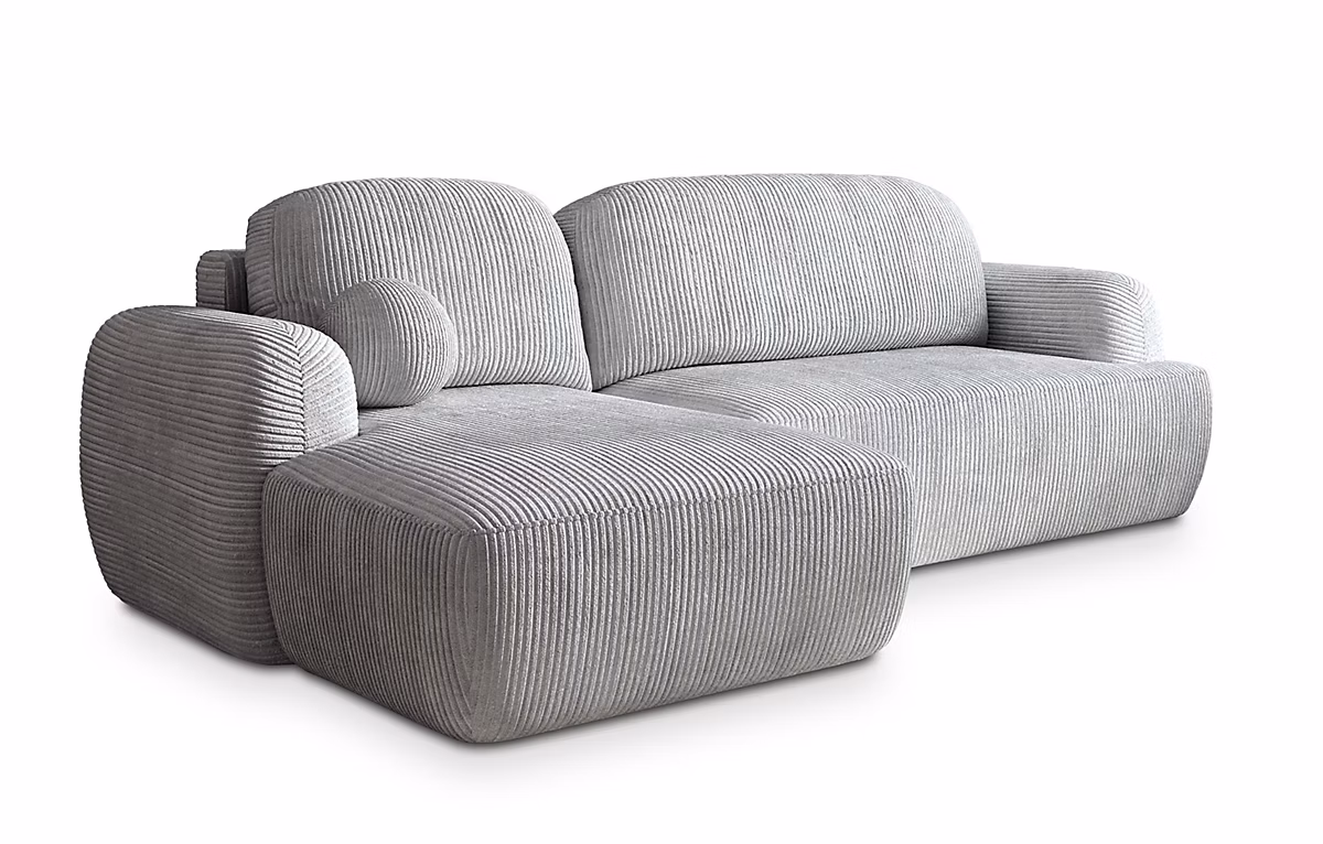Canapé d'angle modenza gris en velours côtelé avec fonction de couchage | Canapé