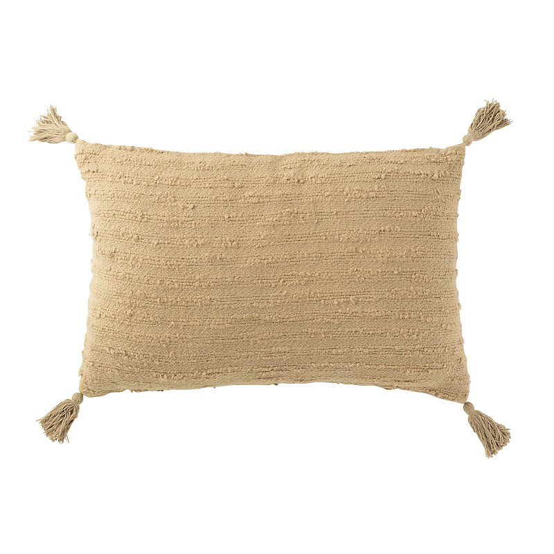 Coussin rectangulaire avec floches en coton beige 60 × 40 × 12 cm