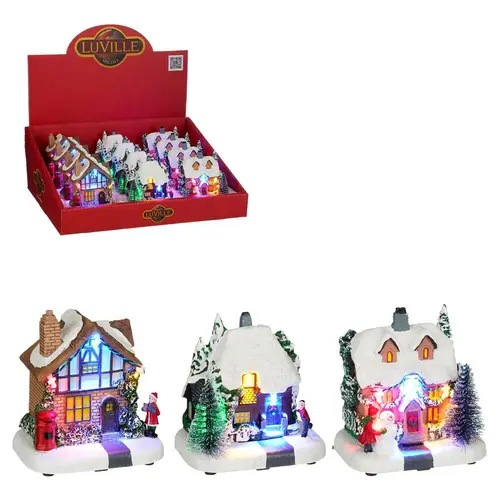 Scénette lumineuse maison avec décor hiver multicolore - 10,5 x 11 cm