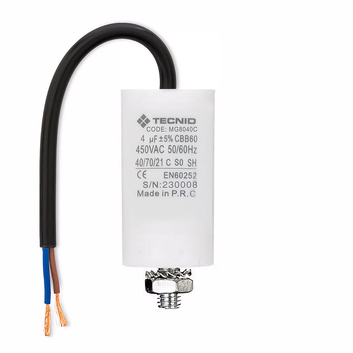 Condensateur de démarrage pour moteurs électriques – 450V, capacité : 4 microfarad, avec câble de 15cm