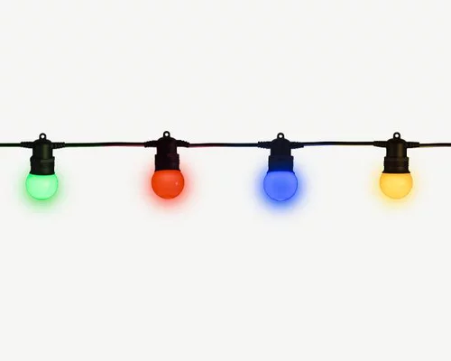 Guirlande lumineuse hybride à ampoules multicolores solaire et/ou secteur - 4,5 m